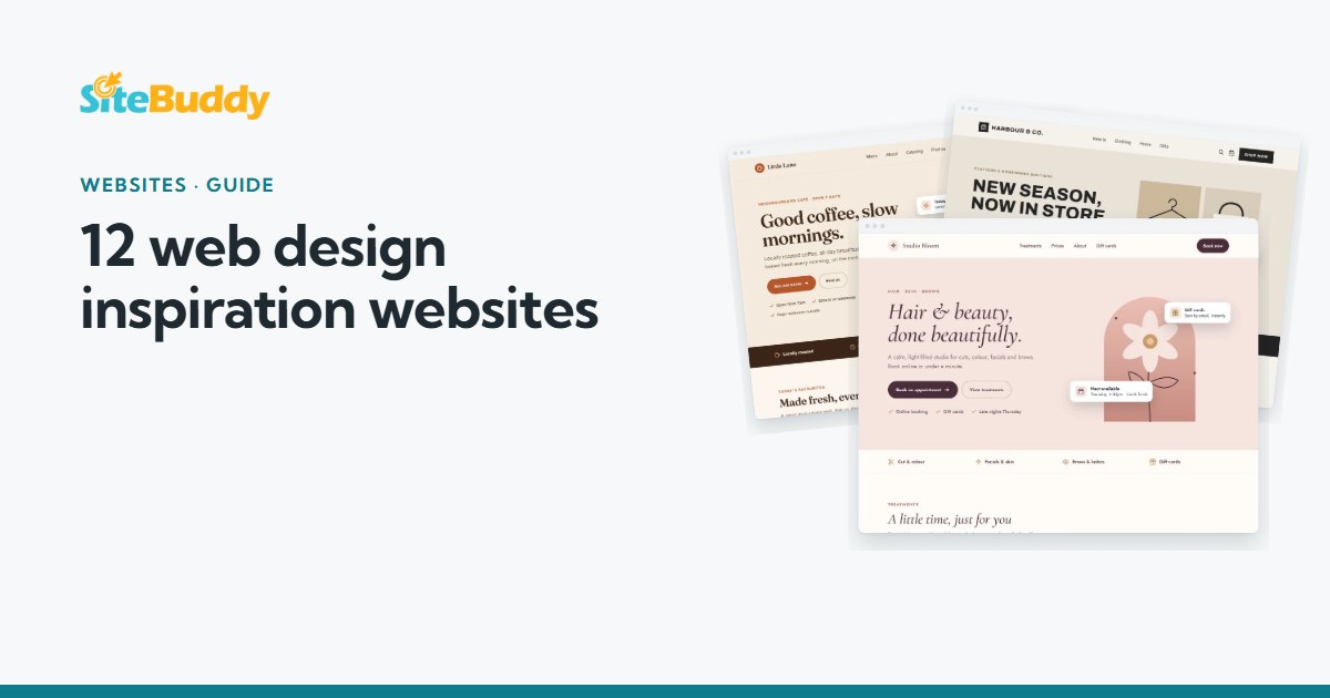 Three example website concepts shown as cards, illustrating web design inspiration